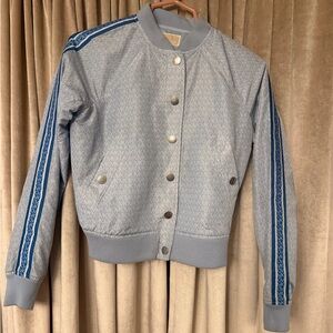 Michael Kors Light Blue Bomber Jacket with Blue Stripe Trim